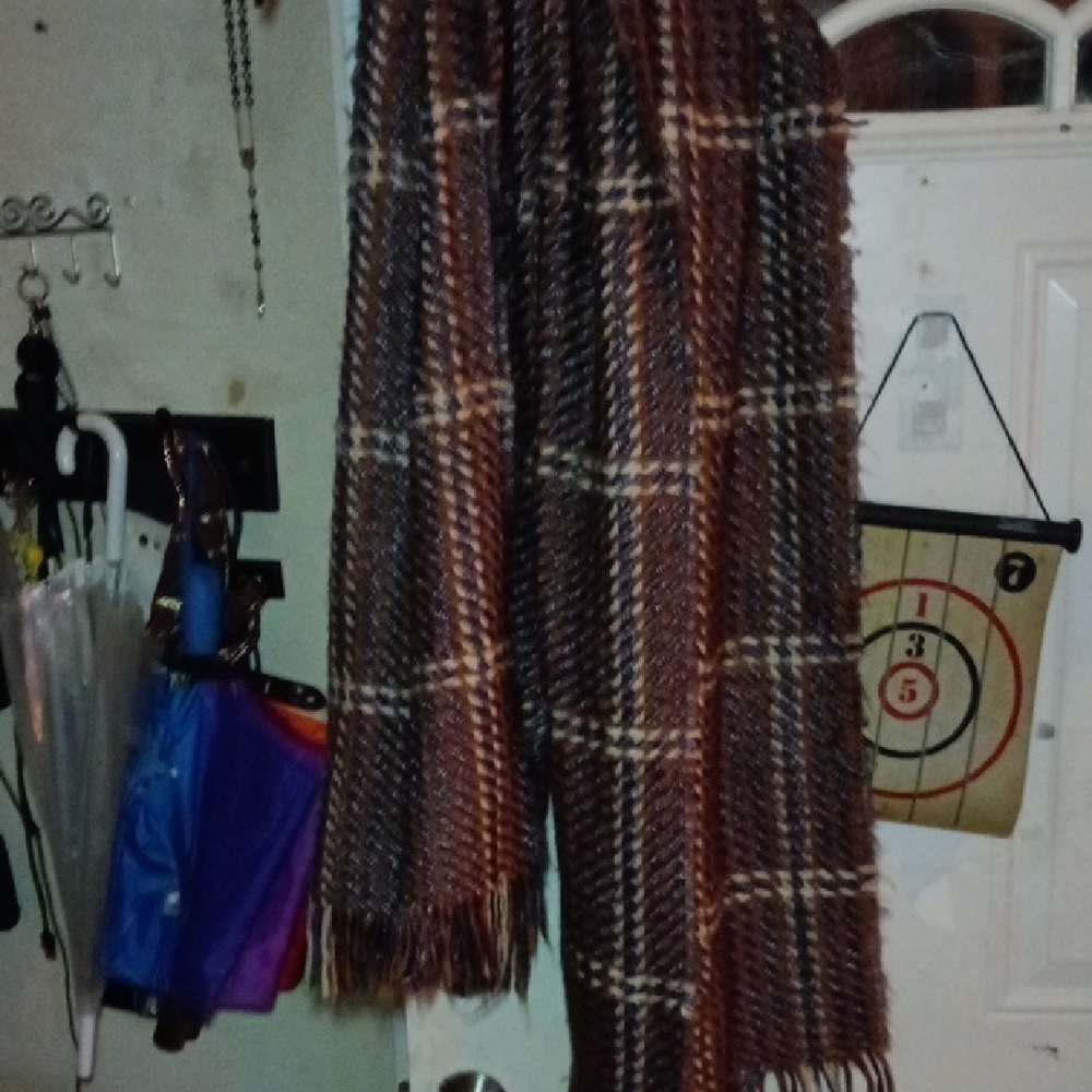 Brown and White Plaid Scarf